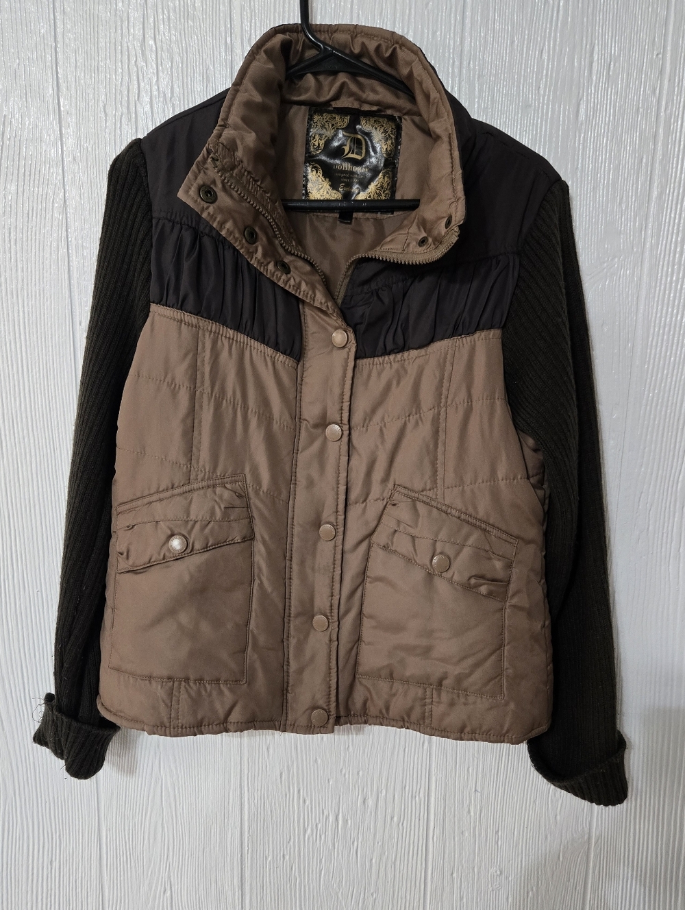 DOLLHOUSE Women's BROWN QUILTED SWEATER KNIT SLEEVES JACKET COAT -SIZE MEDIUM M